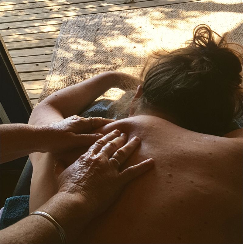 A massage treatment room set up at the lodge